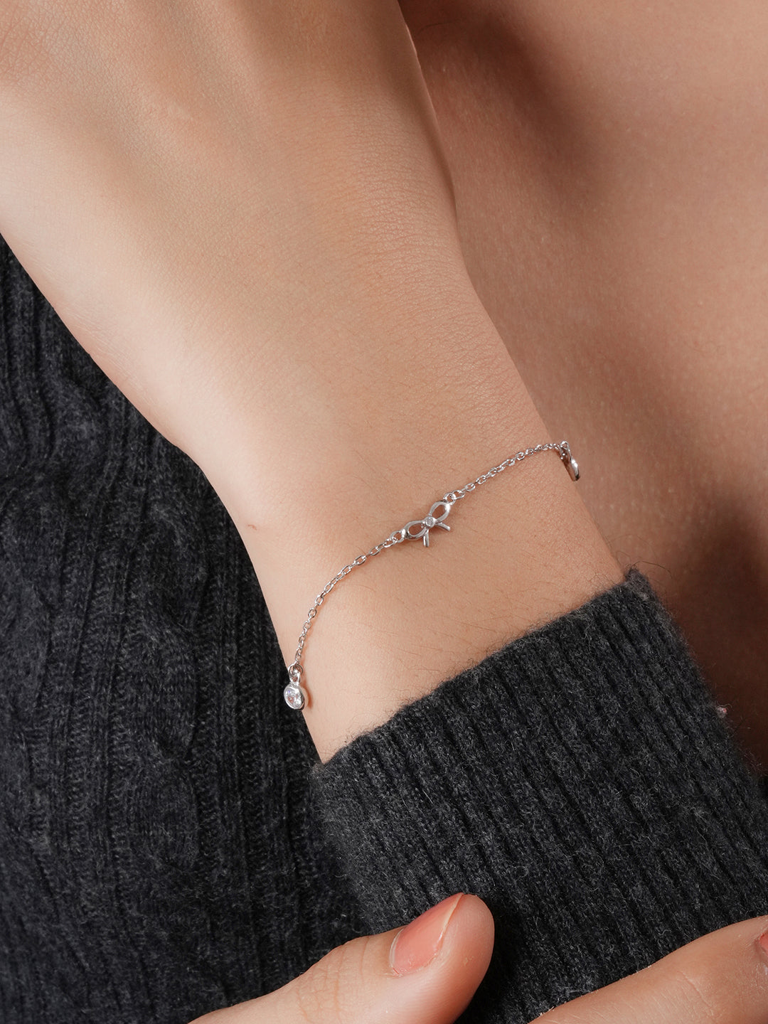 925 Sterling Silver Plated Bow Charms  Link  Adjustable Bracelet